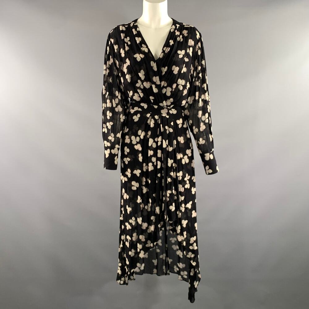 THE KOOPLES Size 1 Black White Viscose Leafs High Low Dress